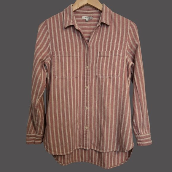 MADEWELL Flannel Classic Ex-Boyfriend Shirt Craig Stripe Women’s Small Pink Rose - Picture 2 of 6